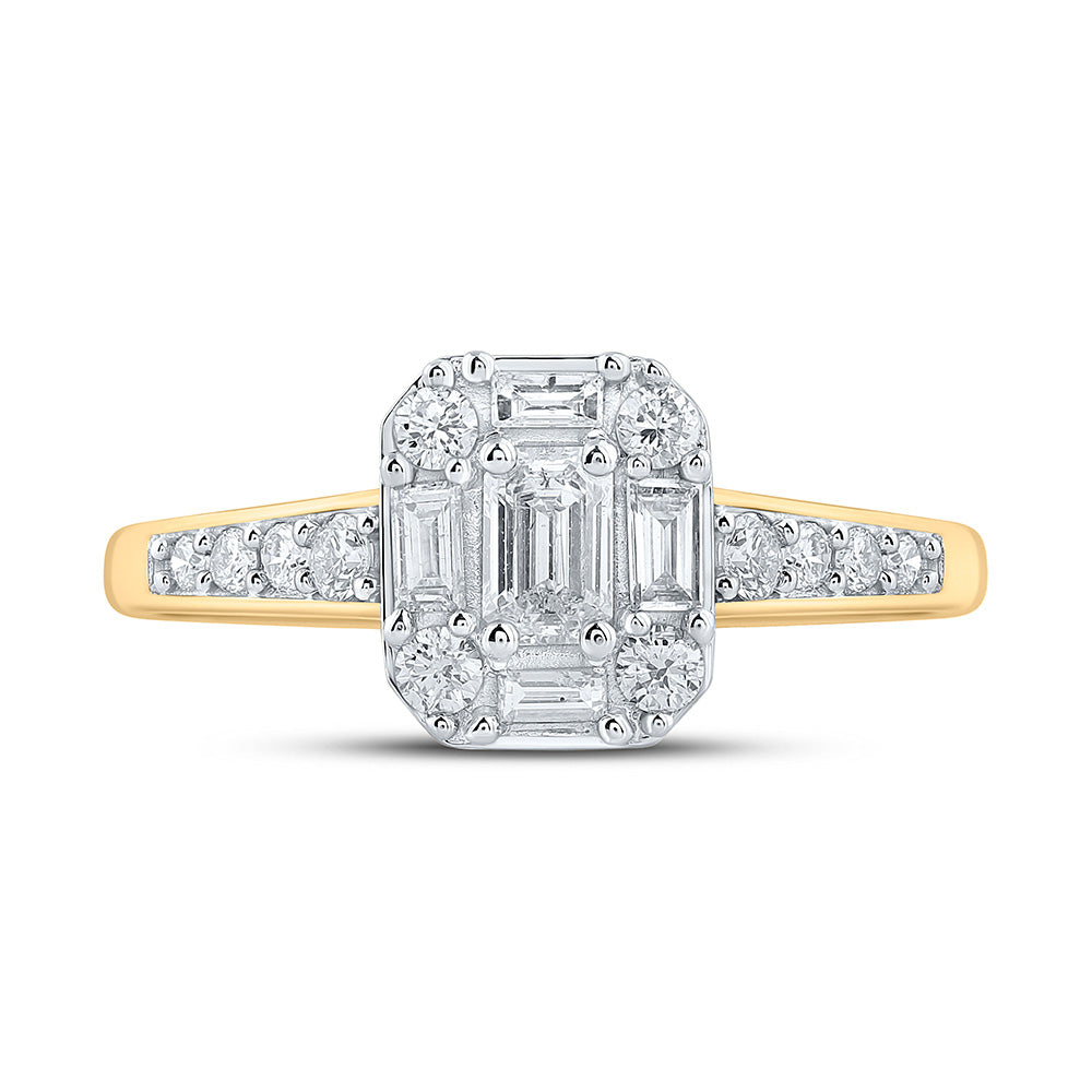 14kt Yellow Gold Emerald Diamond Halo Bridal Wedding Engagement Ring 3/4 Cttw