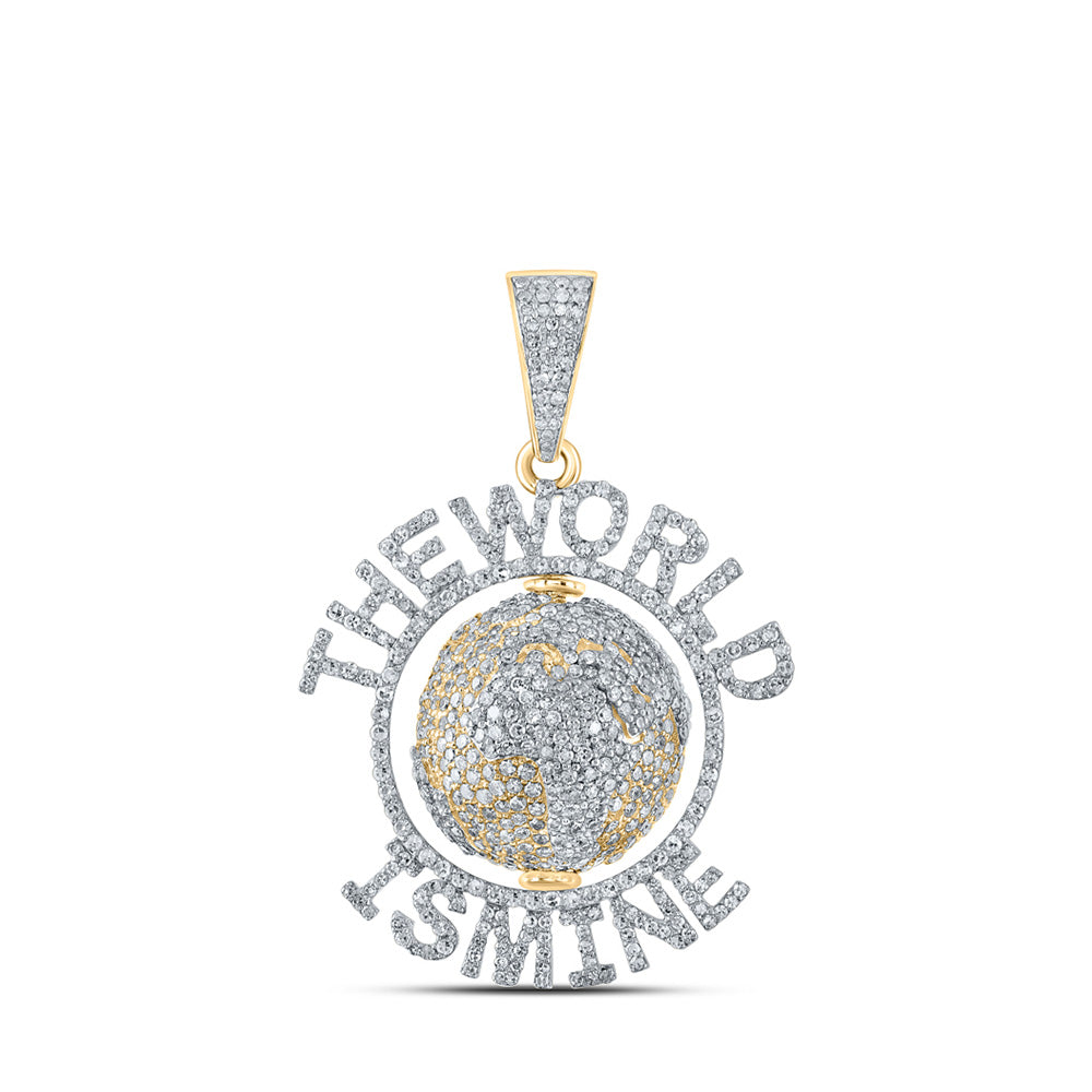 10kt Yellow Gold Mens Round Diamond The World Is Mine Charm Pendant 4 Cttw