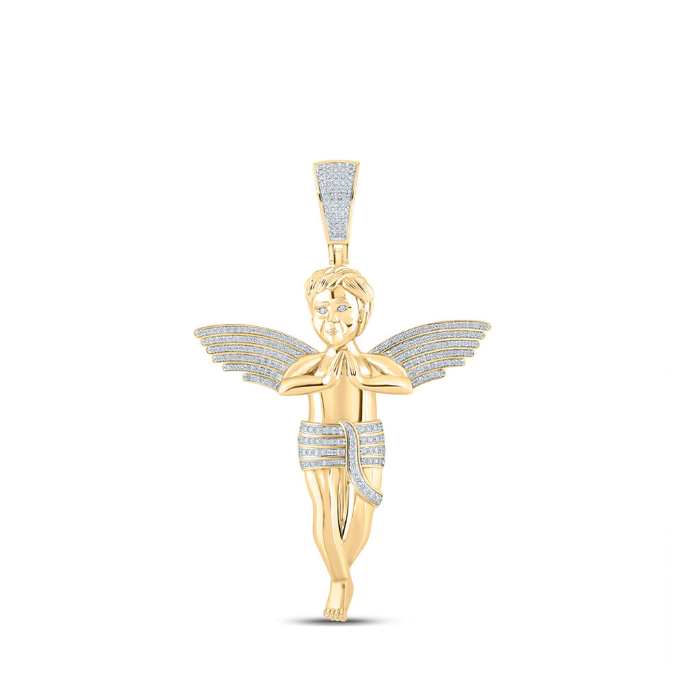 10kt Yellow Gold Mens Round Diamond Angel Charm Pendant 4-1/4 Cttw