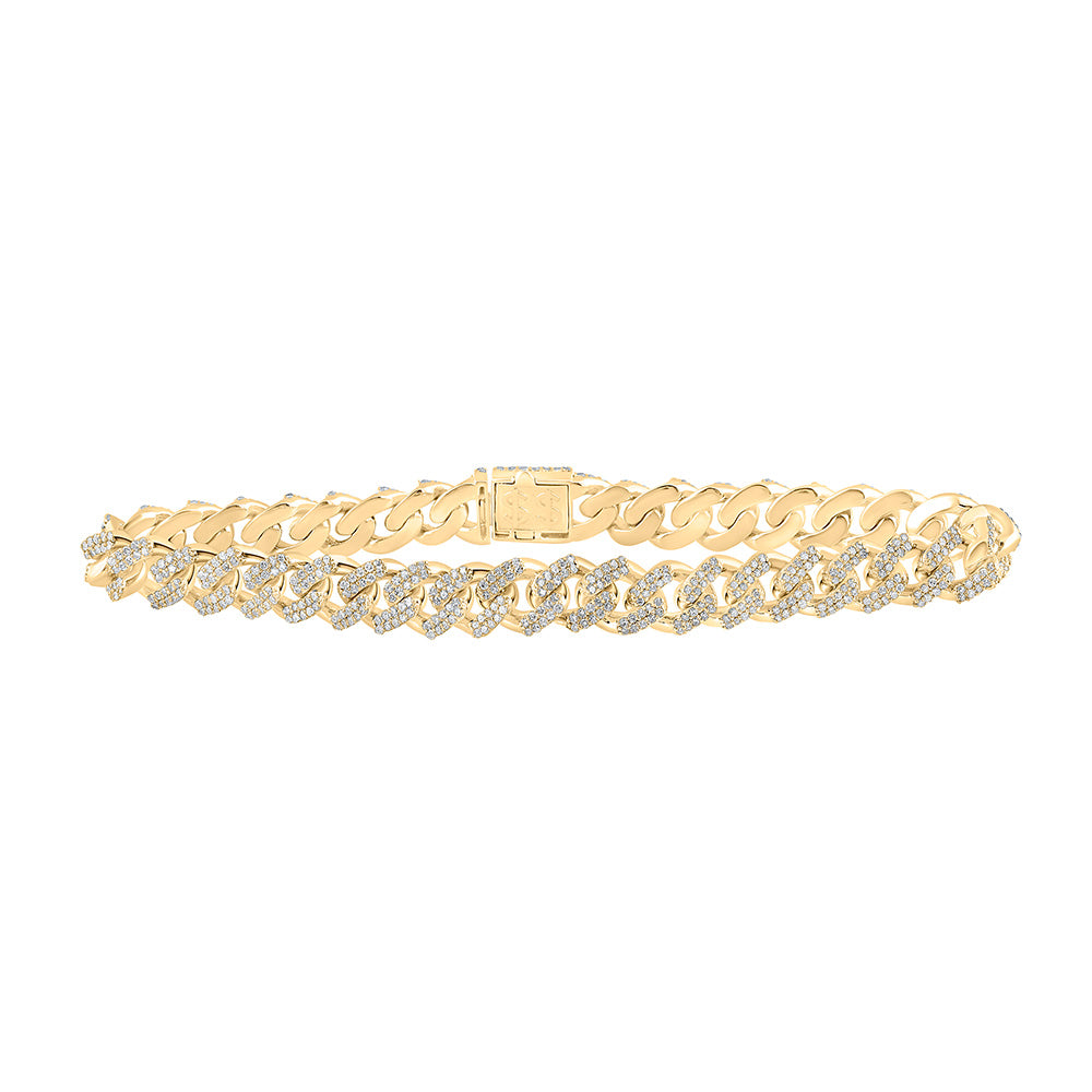 10kt Yellow Gold Mens Round Diamond Cuban Link Bracelet 3-3/4 Cttw