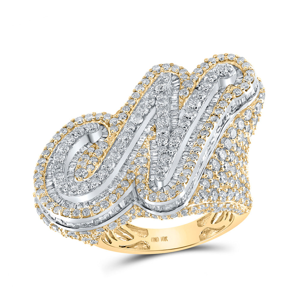 10kt Two-tone Gold Mens Baguette Diamond N Initial Letter Ring 9 Cttw