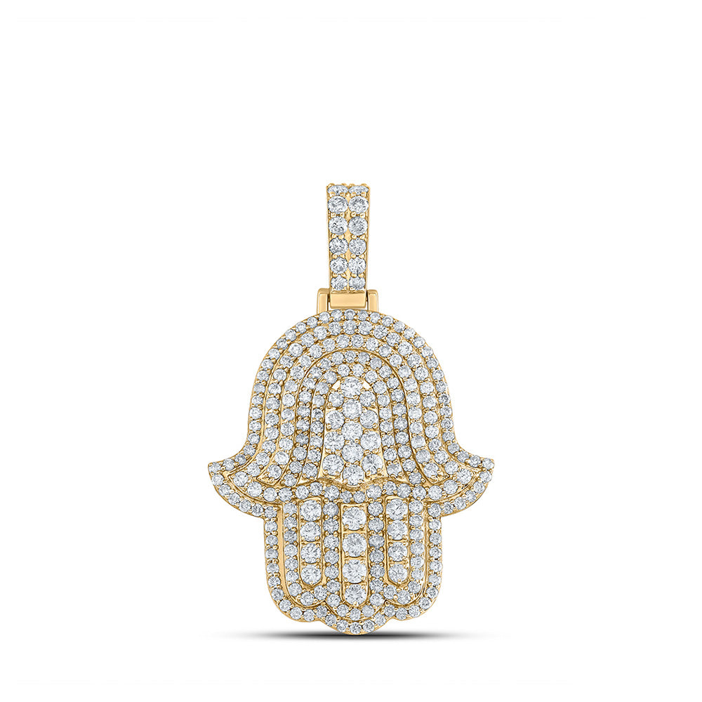 10kt Yellow Gold Mens Round Diamond Hamsa Charm Pendant 3-7/8 Cttw