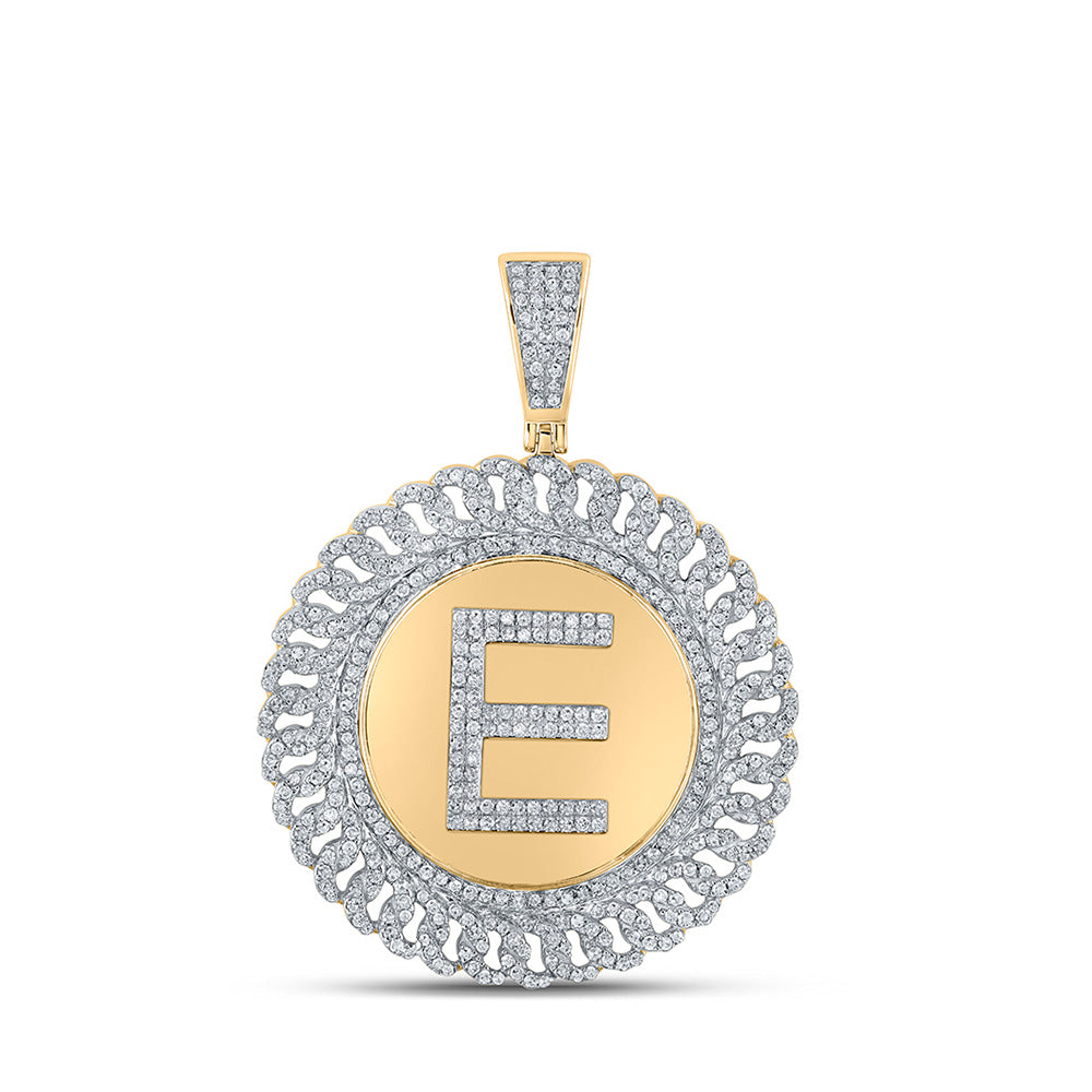 10kt Yellow Gold Mens Round Diamond E Letter Charm Pendant 1-1/4 Cttw