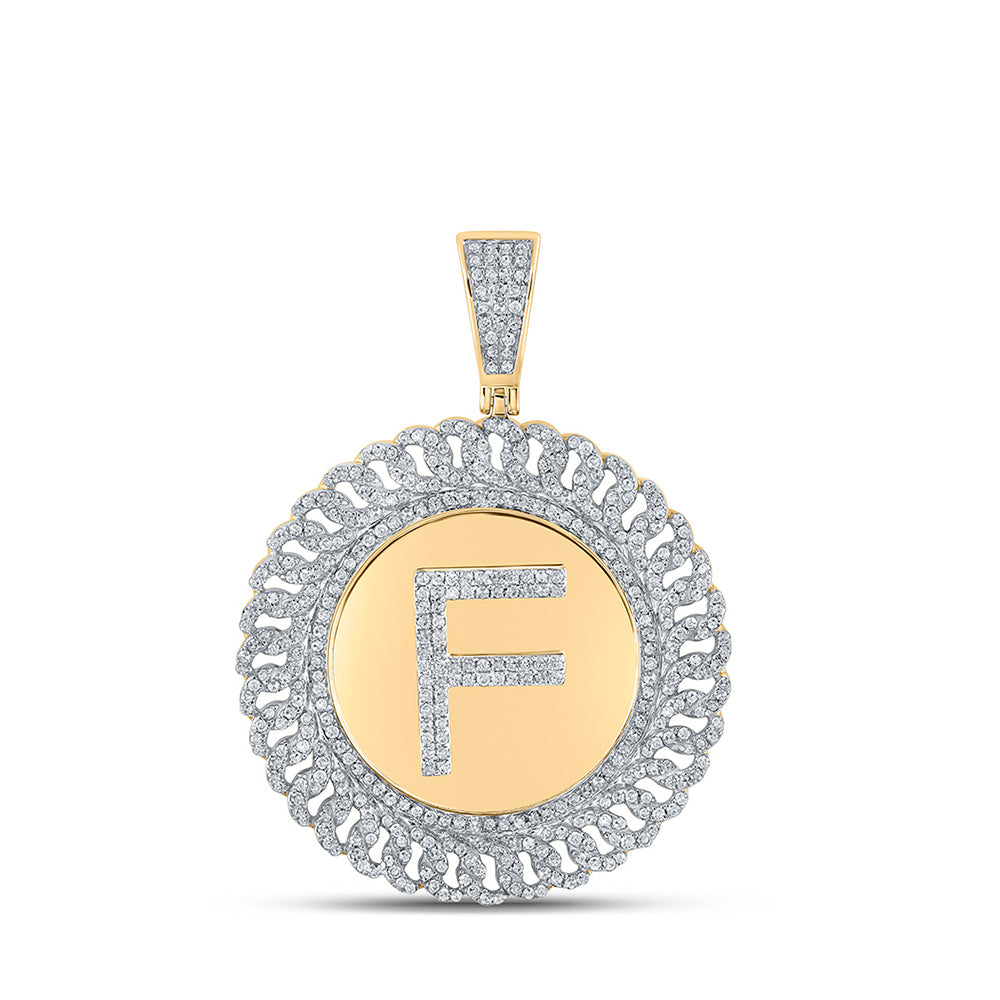 10kt Yellow Gold Mens Round Diamond F Letter Charm Pendant 1-1/4 Cttw