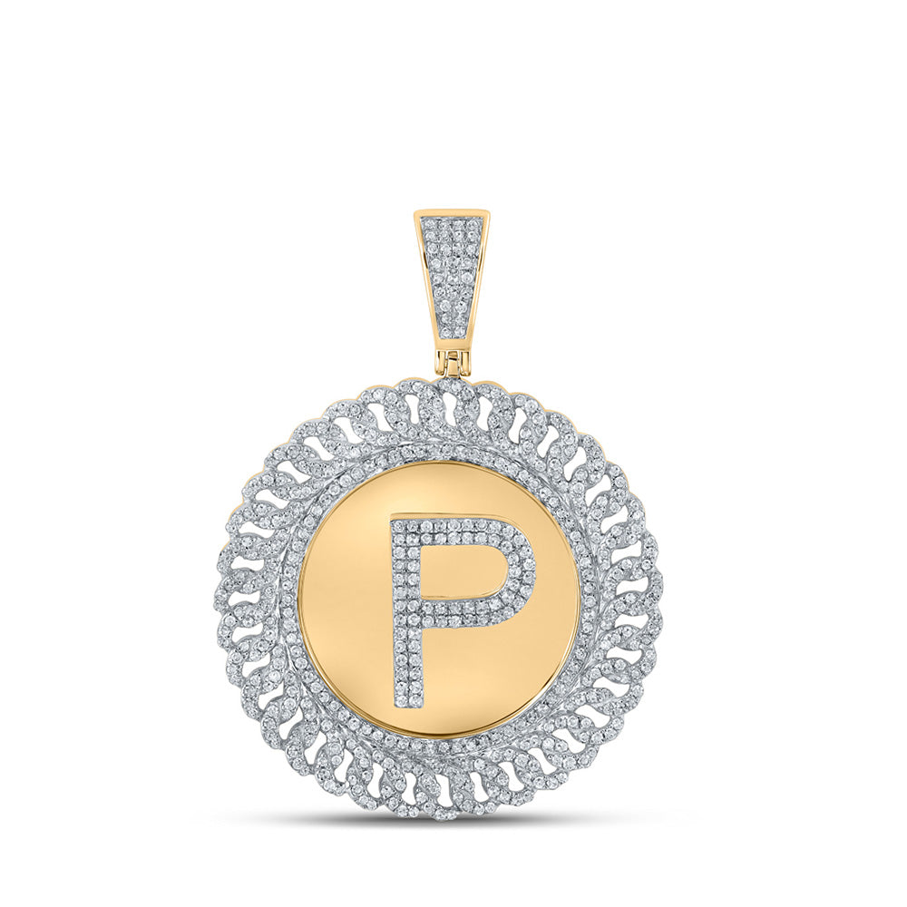 10kt Yellow Gold Mens Round Diamond Letter P Circle Charm Pendant 1-1/4 Cttw