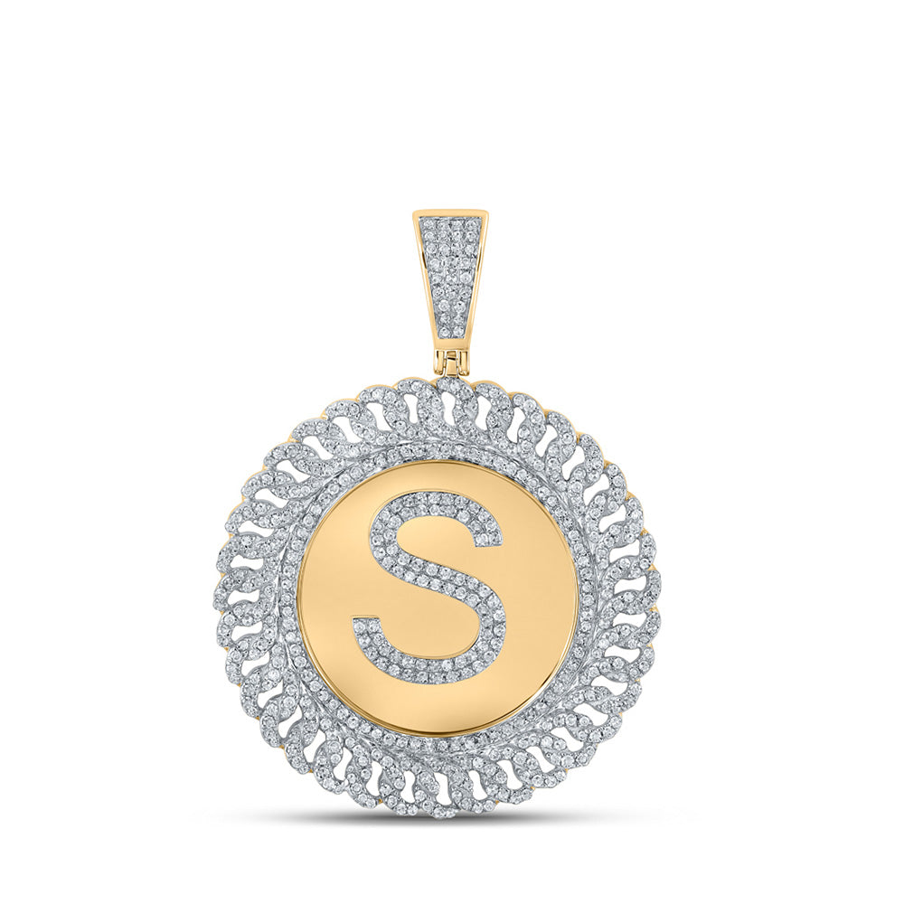 10kt Yellow Gold Mens Round Diamond Letter S Circle Charm Pendant 1-1/4 Cttw