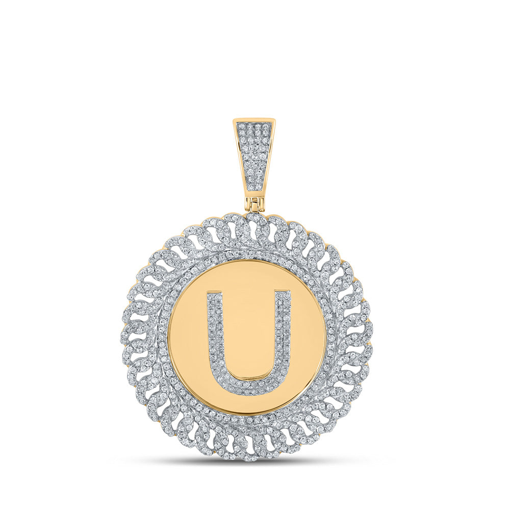 10kt Yellow Gold Mens Round Diamond Letter U Circle Charm Pendant 1-1/5 Cttw