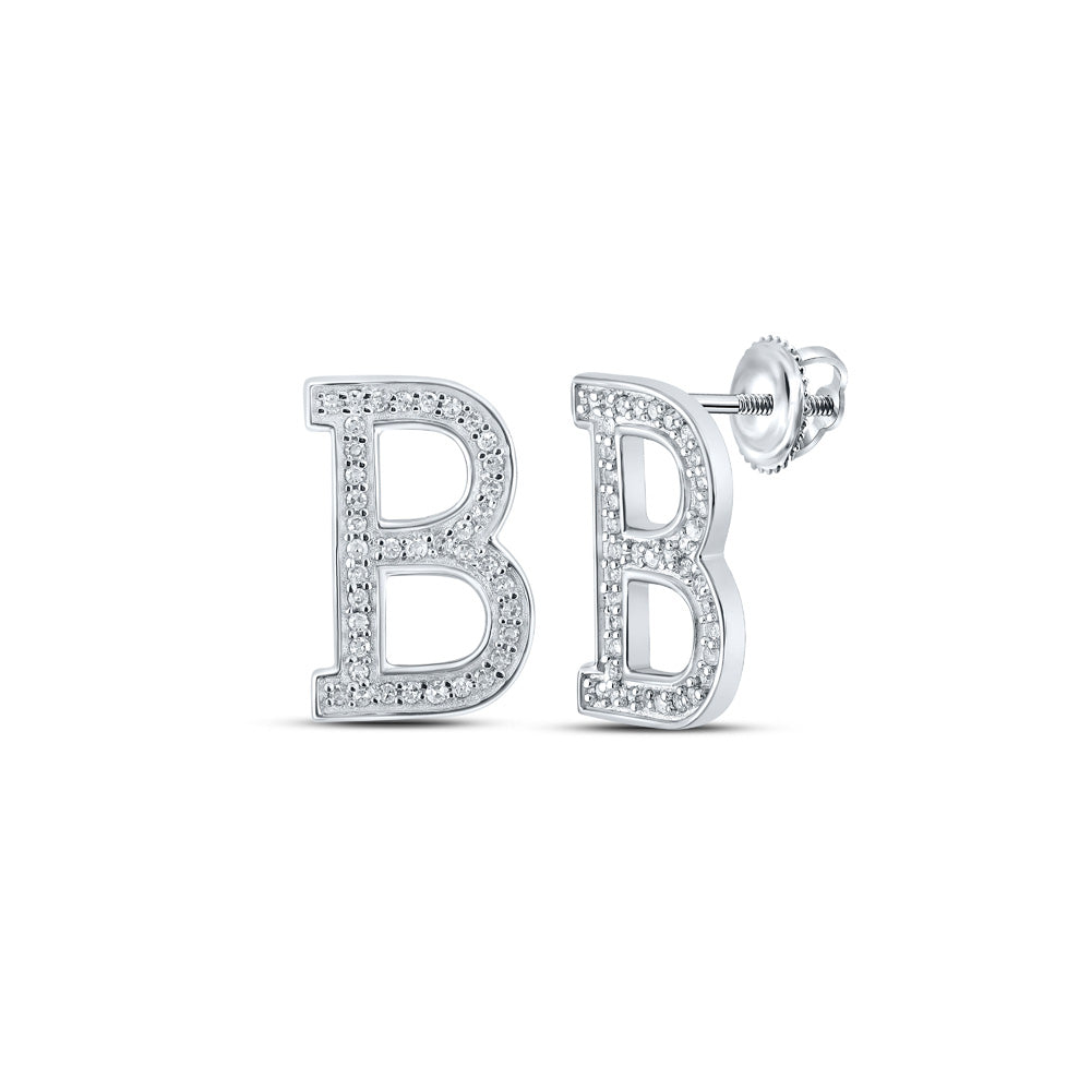 10kt White Gold Womens Round Diamond B Initial Letter Earrings 1/6 Cttw