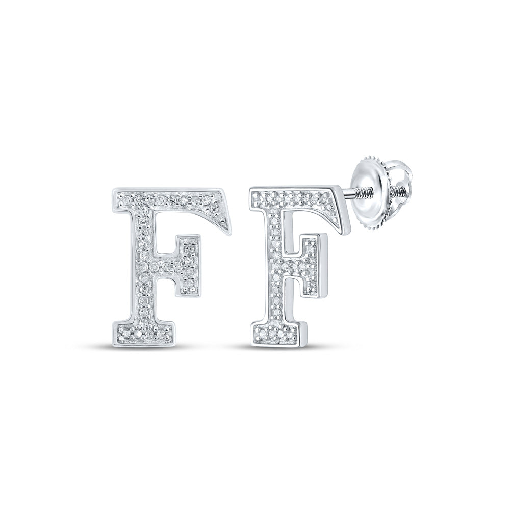 10kt White Gold Womens Round Diamond F Initial Letter Earrings 1/8 Cttw