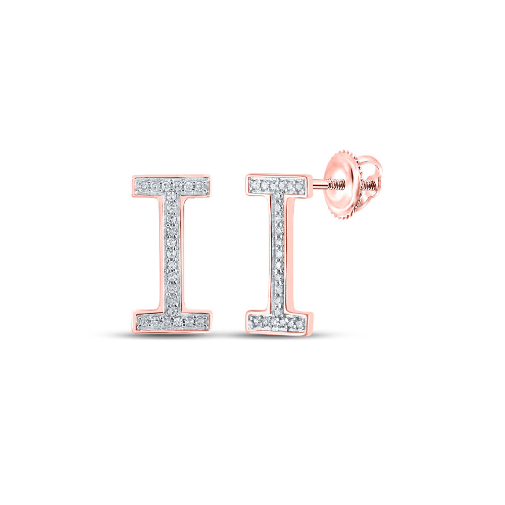 10kt Rose Gold Womens Round Diamond I Initial Letter Earrings 1/10 Cttw