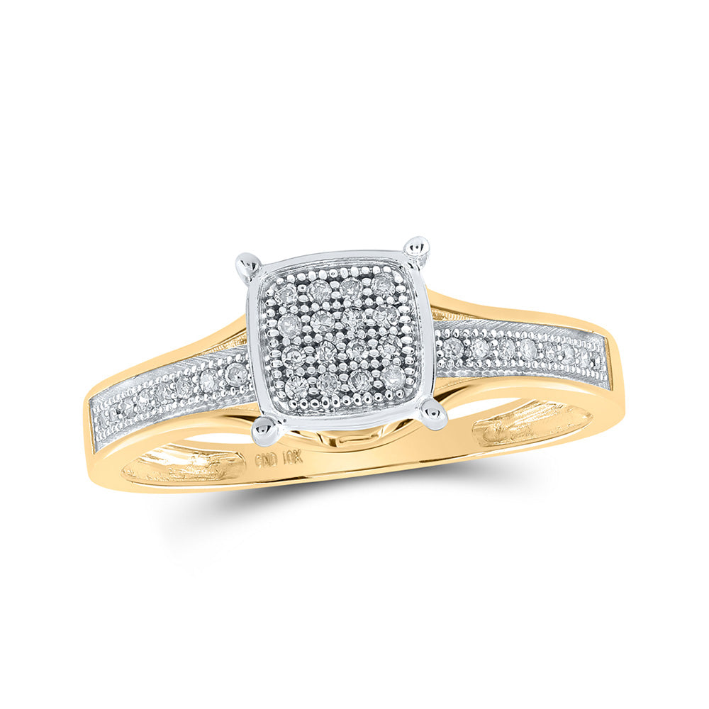 10kt Yellow Gold Womens Round Diamond Square Ring 1/10 Cttw