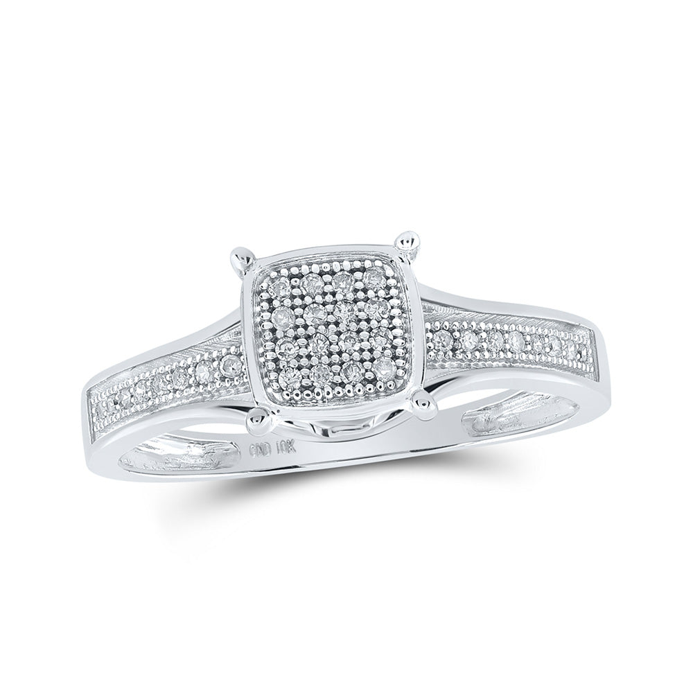 10kt White Gold Womens Round Diamond Square Ring 1/10 Cttw