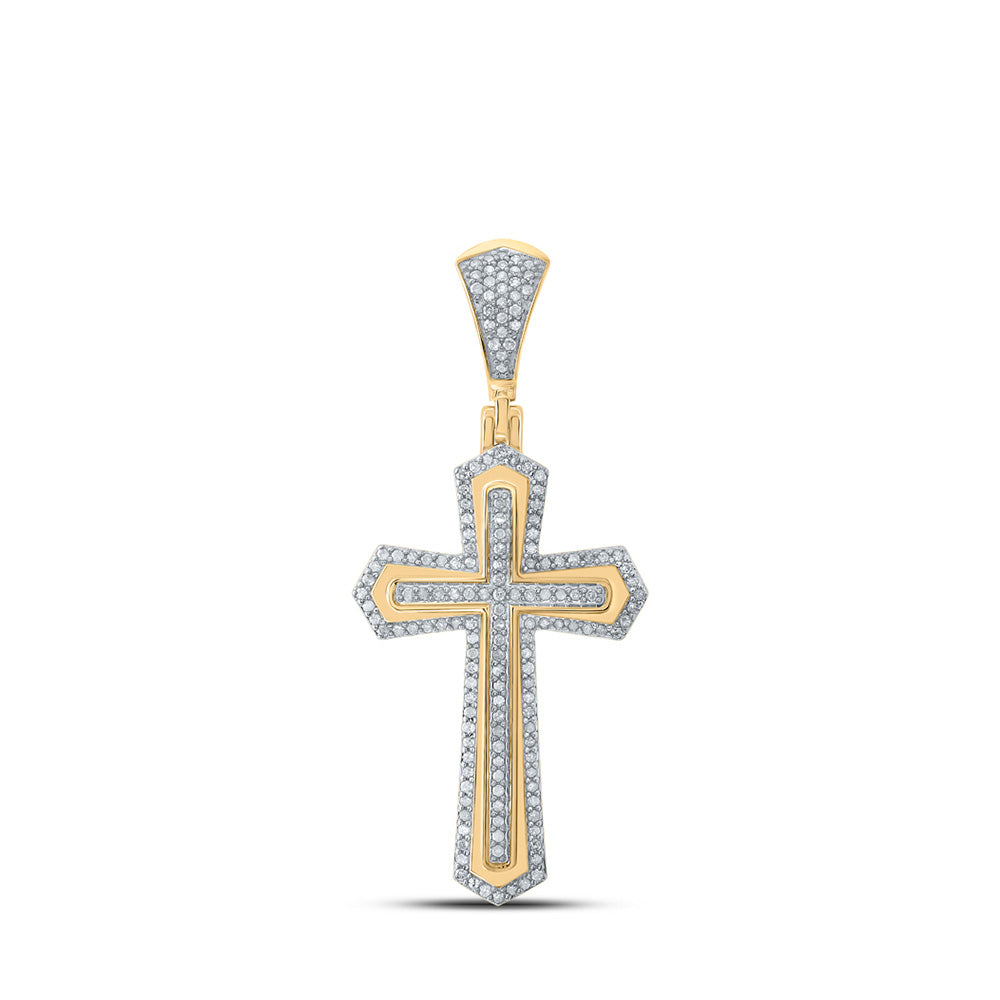 10kt Yellow Gold Mens Round Diamond Cross Charm Pendant 3/8 Cttw