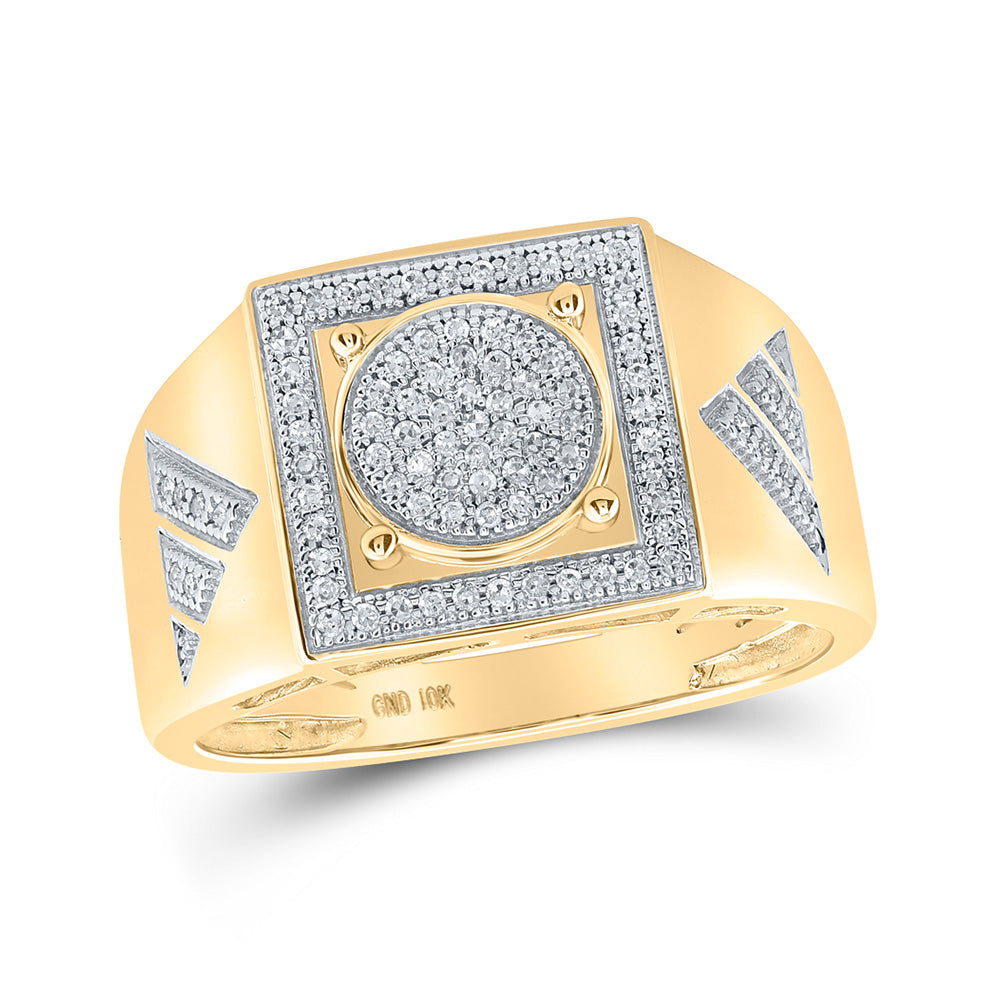 10kt Yellow Gold Mens Round Diamond Circle Square Ring 1/4 Cttw