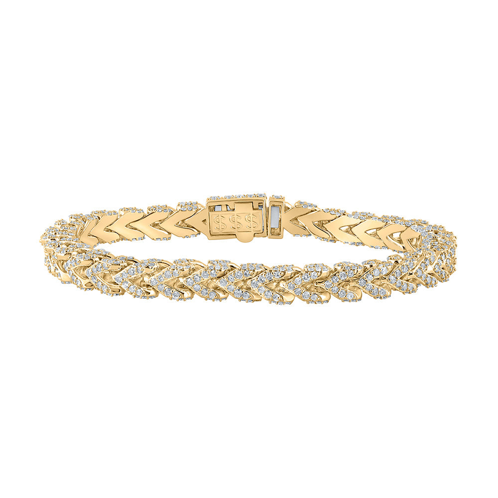 10kt Yellow Gold Mens Round Diamond Cuban Link Bracelet 9-3/8 Cttw