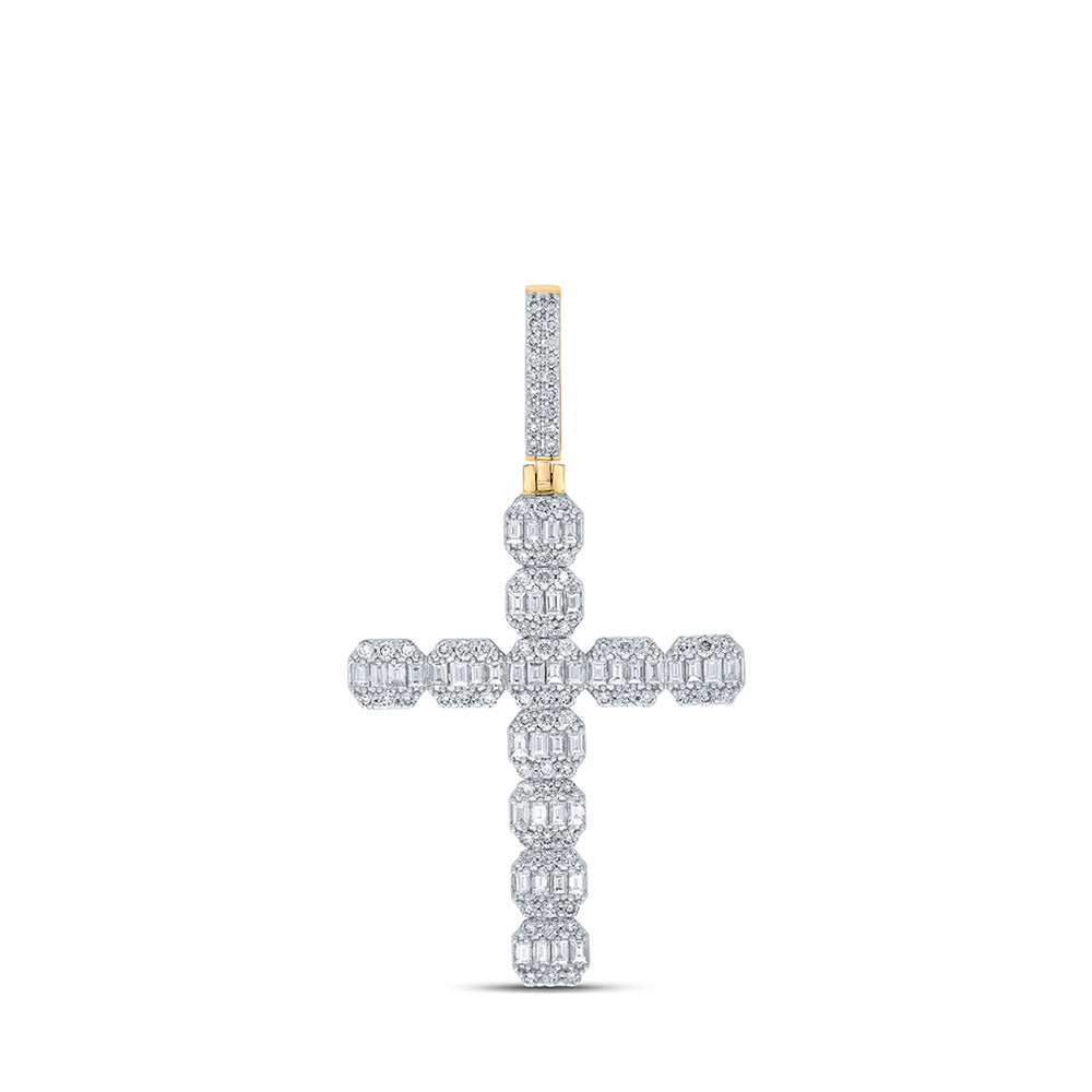 10kt Yellow Gold Mens Round Diamond Cross Charm Pendant 3 Cttw