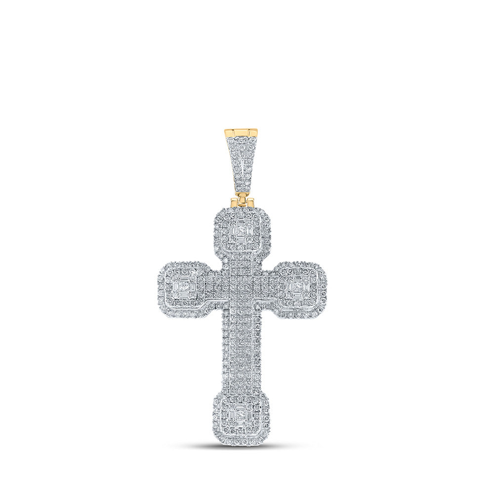 10kt Yellow Gold Mens Baguette Diamond Cross Charm Pendant 3 Cttw