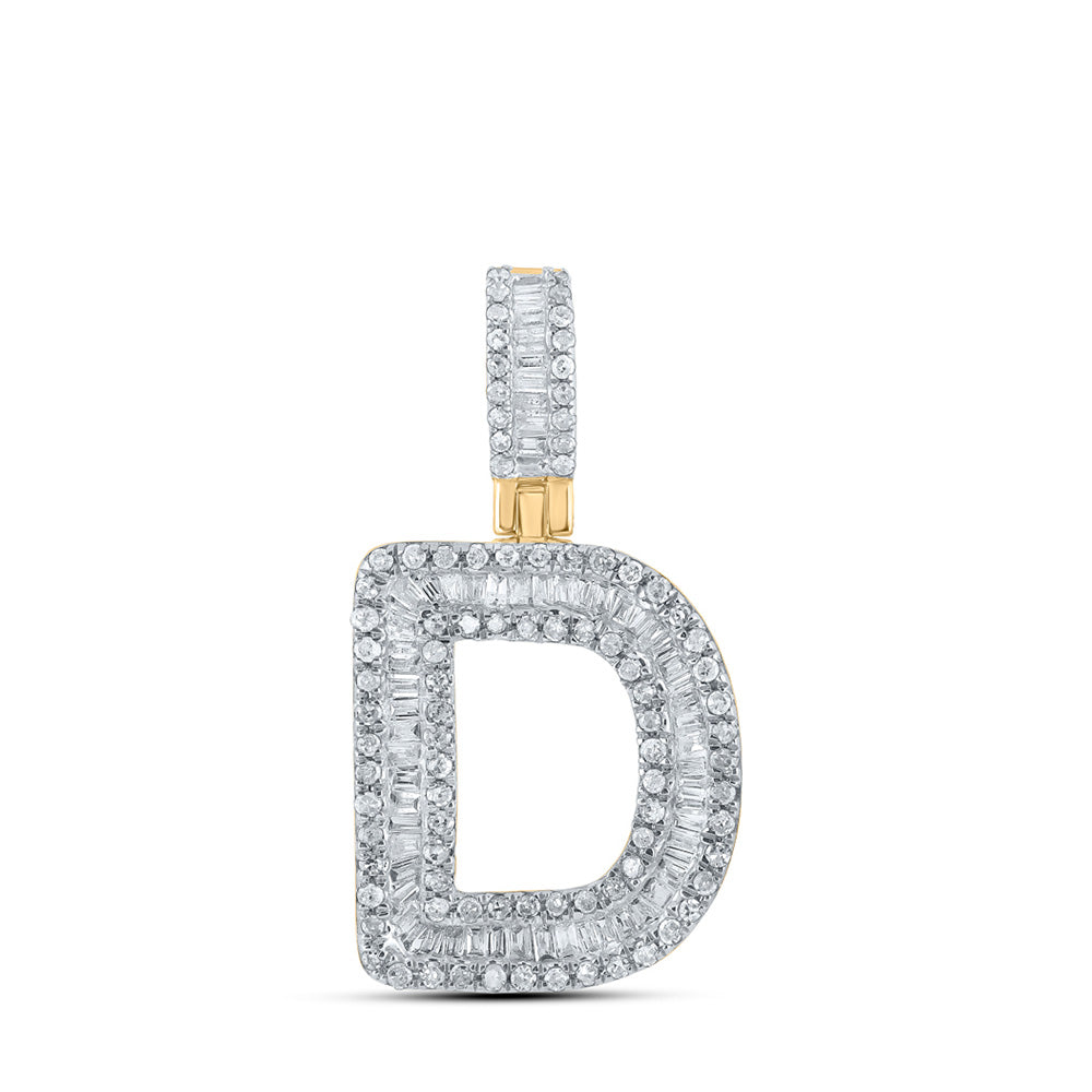 10kt Yellow Gold Mens Baguette Diamond D Initial Letter Pendant 1/2 Cttw