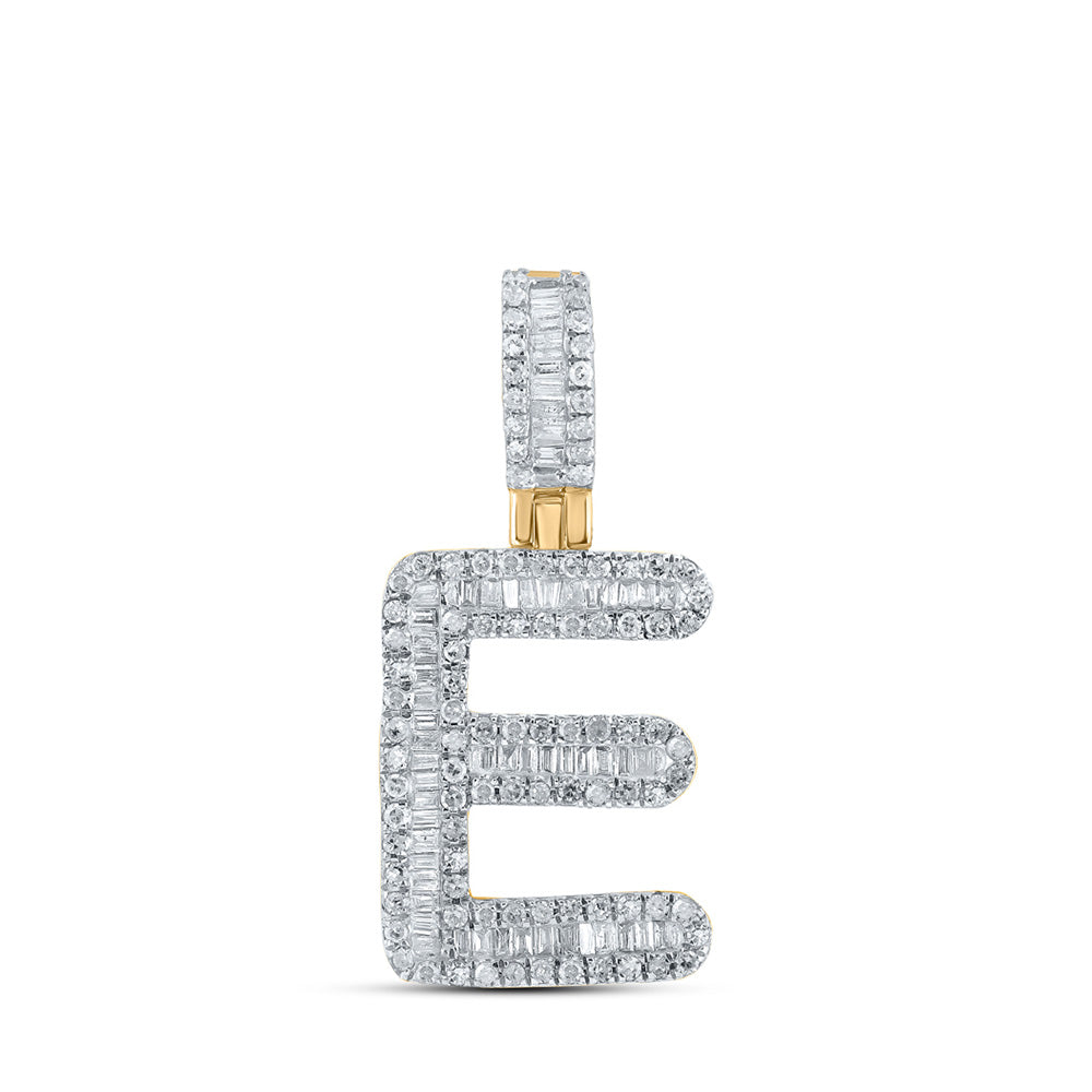 10kt Yellow Gold Mens Baguette Diamond E Initial Letter Pendant 1/2 Cttw