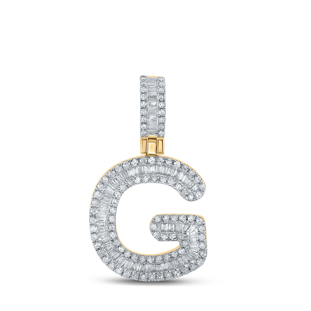 10kt Yellow Gold Mens Baguette Diamond G Initial Letter Pendant 1/2 Cttw