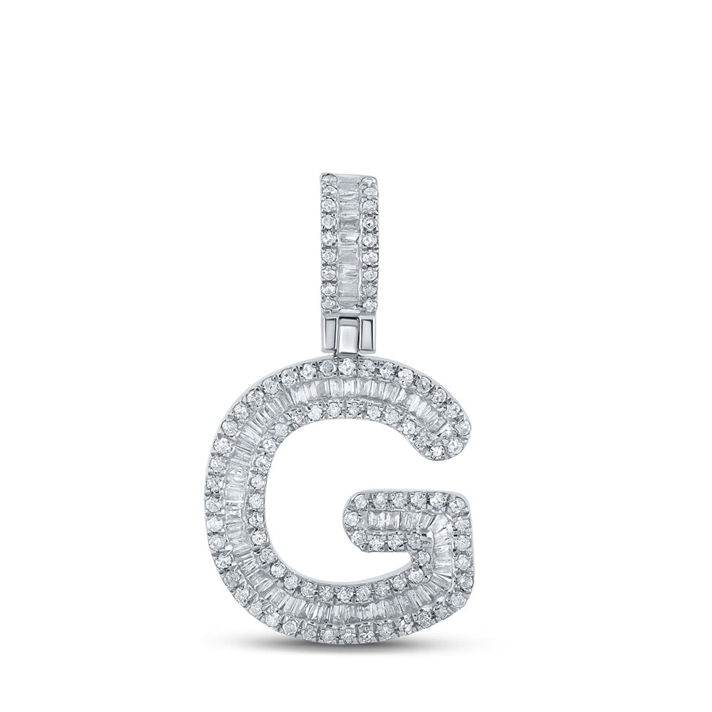 10kt White Gold Mens Baguette Diamond G Initial Letter Pendant 1/2 Cttw