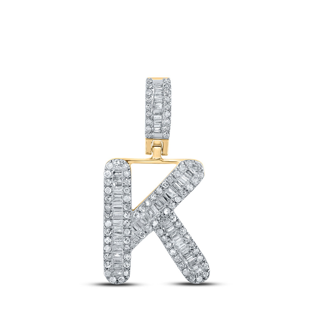 10kt Yellow Gold Mens Baguette Diamond K Initial Letter Pendant 3/8 Cttw