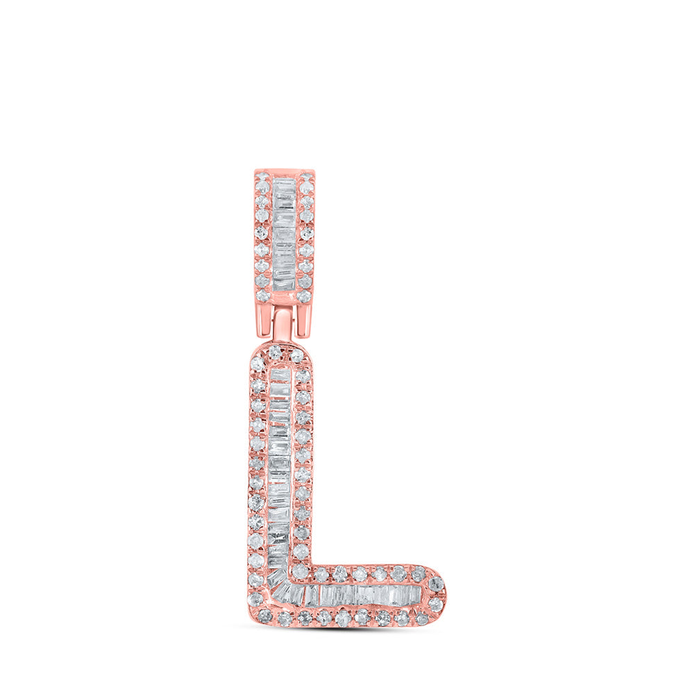 10kt Rose Gold Mens Baguette Diamond L Initial Letter Pendant 1/3 Cttw