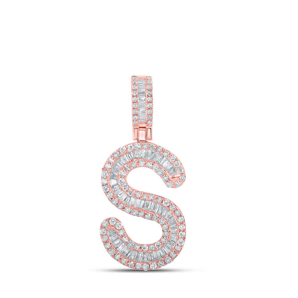 10kt Rose Gold Mens Baguette Diamond S Initial Letter Pendant 1/2 Cttw