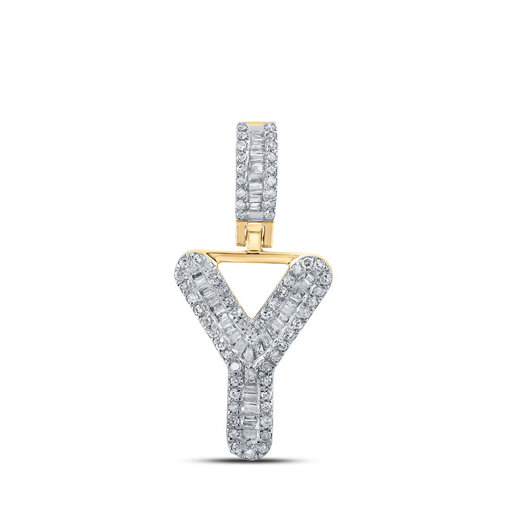 10kt Yellow Gold Mens Baguette Diamond Y Initial Letter Pendant 1/3 Cttw