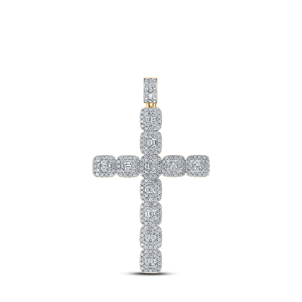 10kt Yellow Gold Mens Baguette Diamond Cross Charm Pendant 3-1/3 Cttw