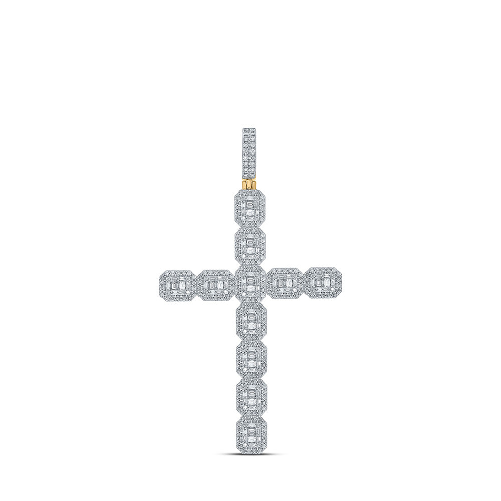 10kt Yellow Gold Mens Round Diamond Cross Charm Pendant 4-1/4 Cttw