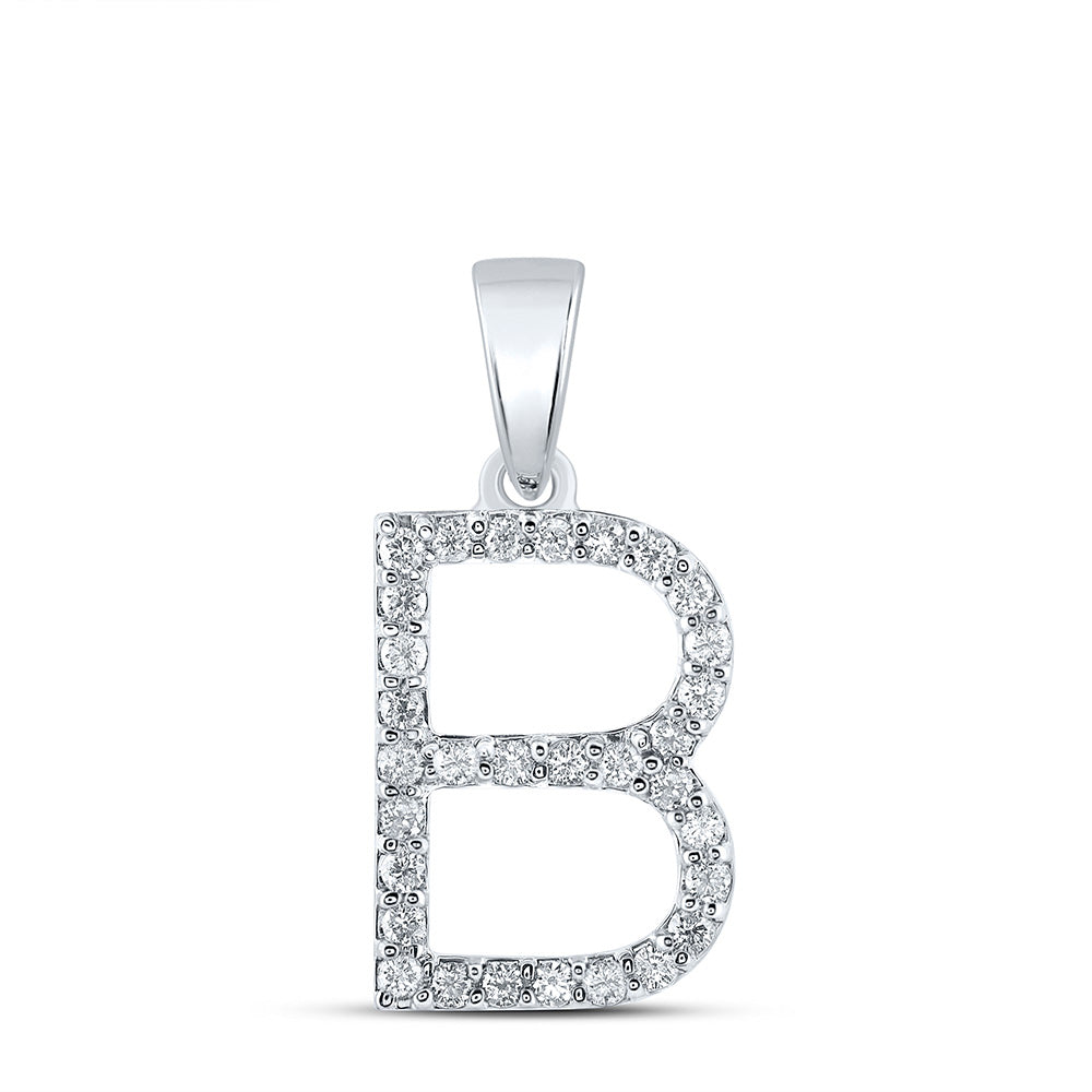 14kt White Gold Womens Round Diamond B Initial Letter Pendant 1/4 Cttw