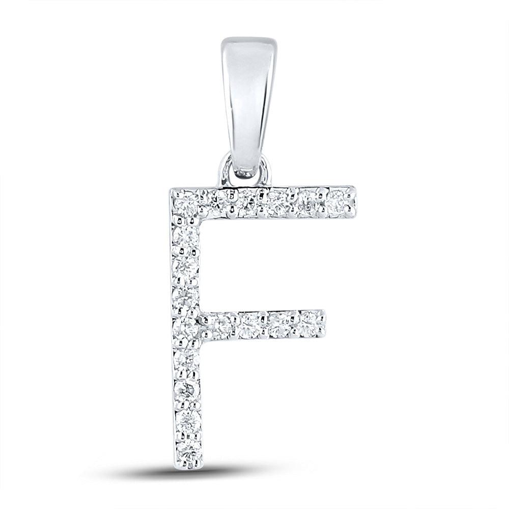 14kt White Gold Womens Round Diamond F Initial Letter Pendant 1/8 Cttw