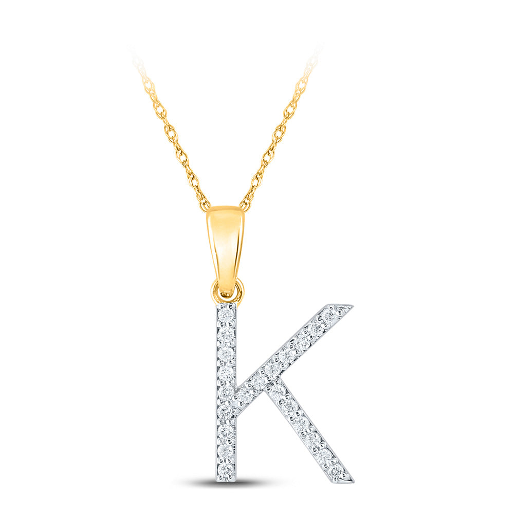 14kt Yellow Gold Womens Round Diamond K Initial Letter Pendant 1/6 Cttw