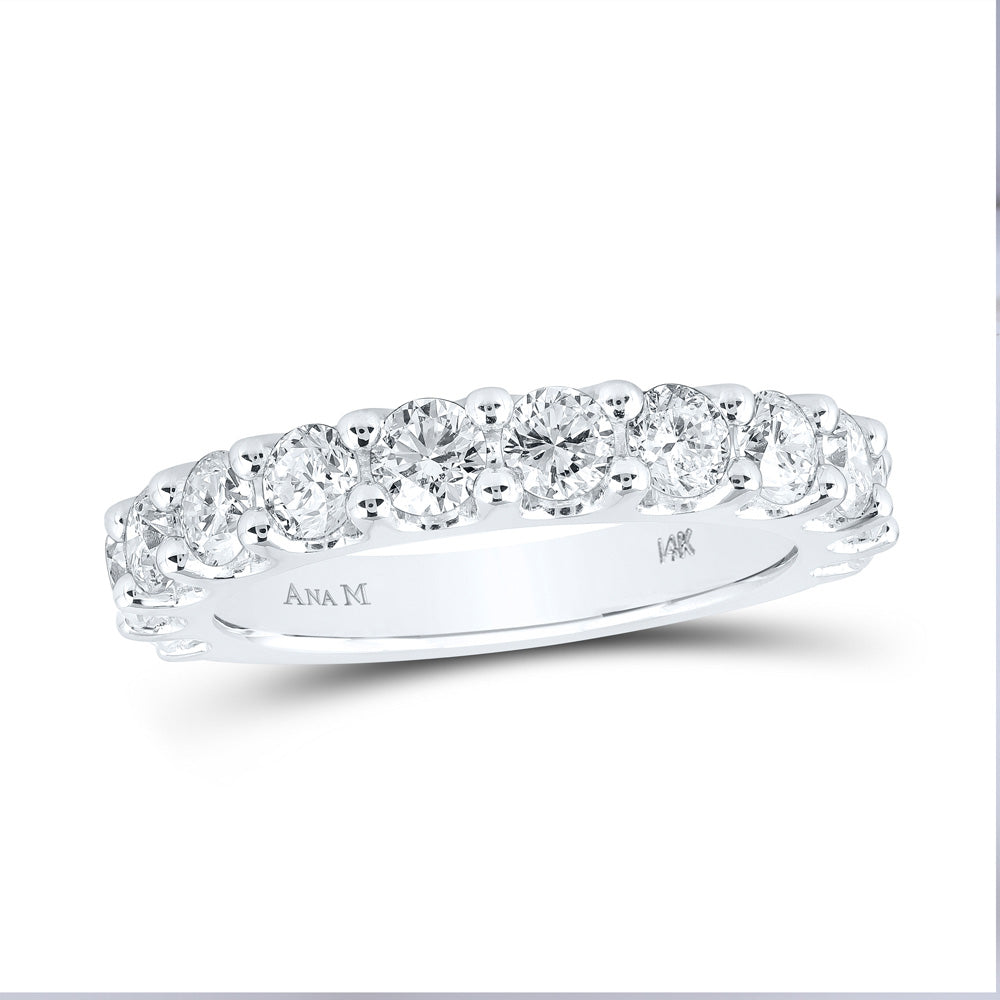 14kt White Gold Womens Round Diamond Single Row Band Ring 2 Cttw