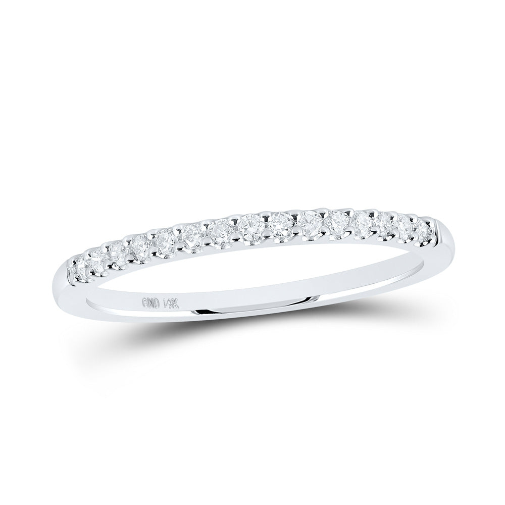 14kt White Gold Womens Round Diamond Single Row Band Ring 1/6 Cttw