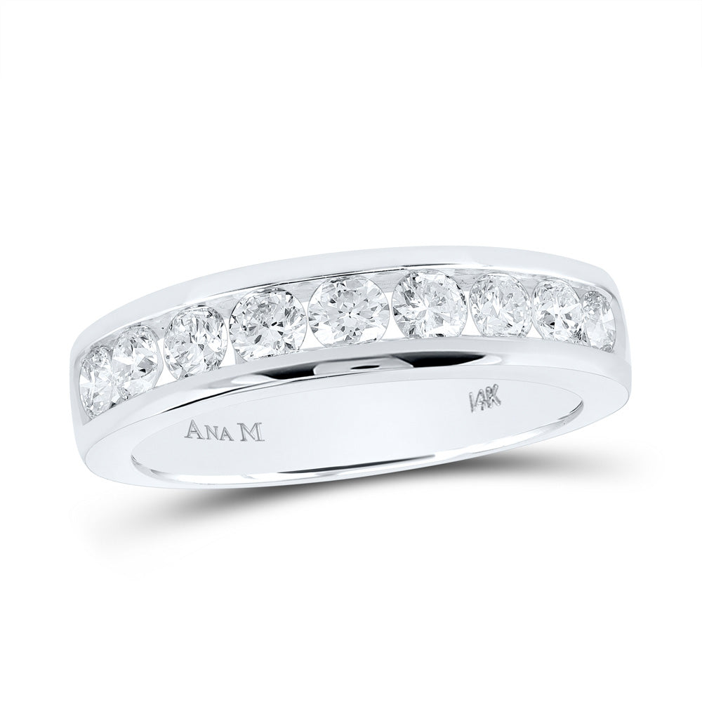 14kt White Gold Womens Round Diamond Single Row Band Ring 7/8 Cttw