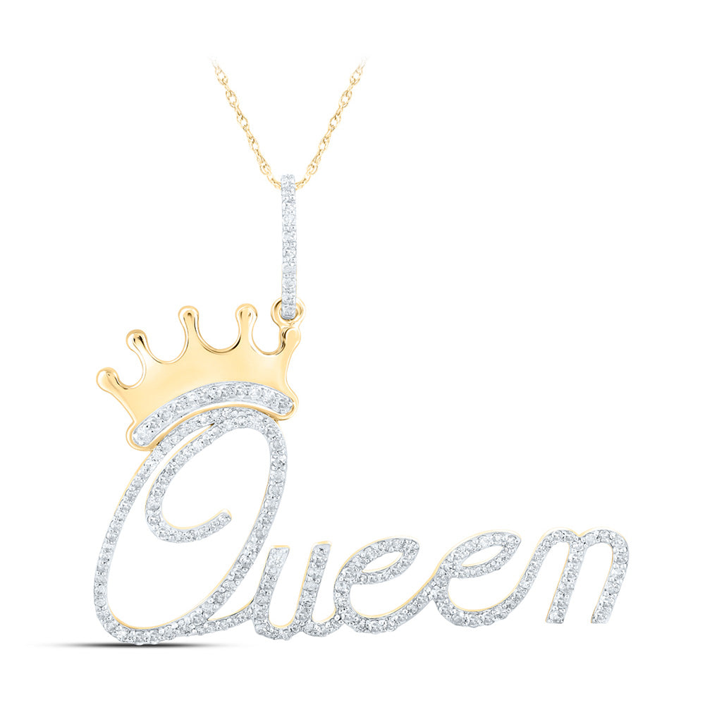 10kt Yellow Gold Womens Round Diamond Queen Crown Pendant 3/4 Cttw