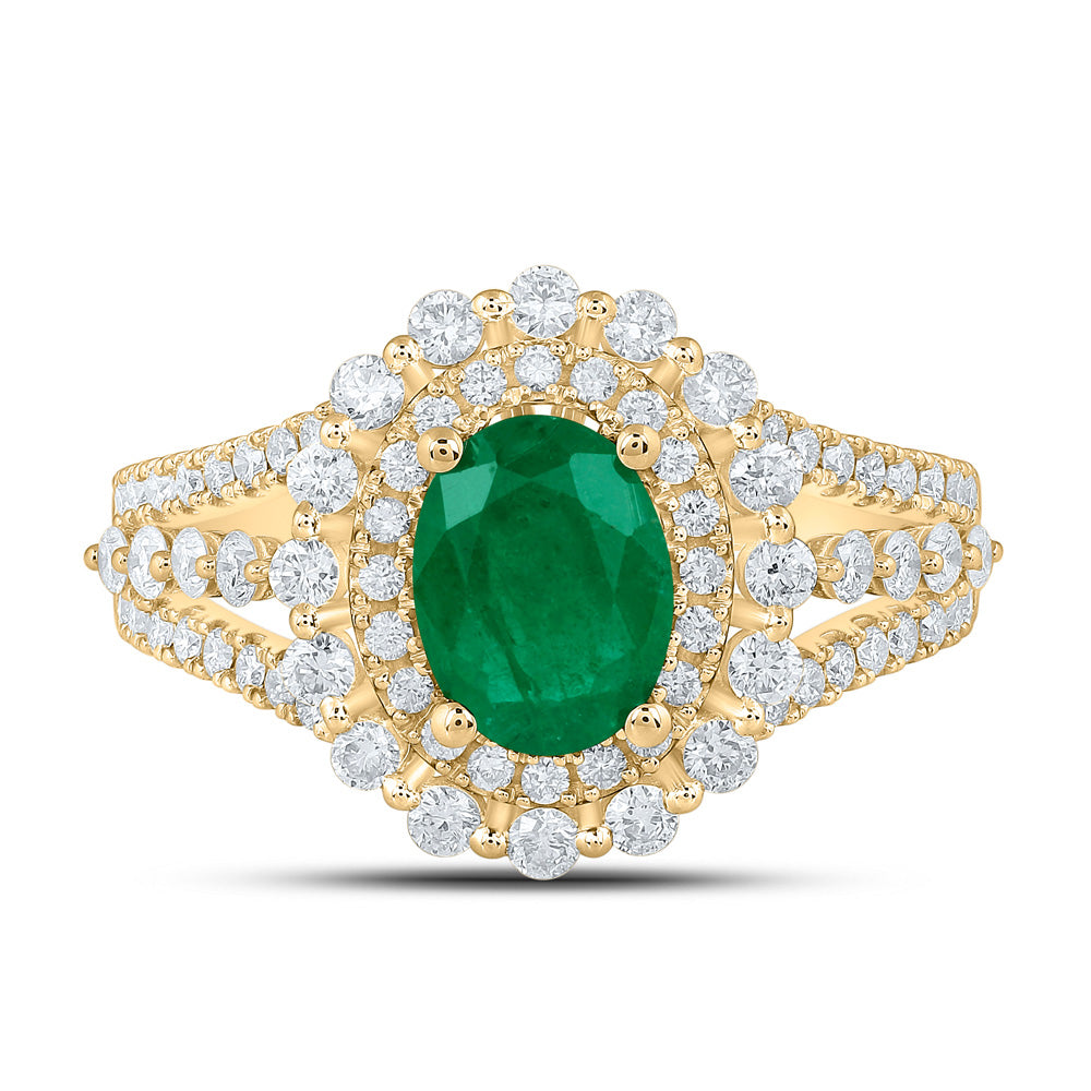 14kt Yellow Gold Womens Oval Emerald Solitaire Diamond Fashion Ring 1-7/8 Cttw