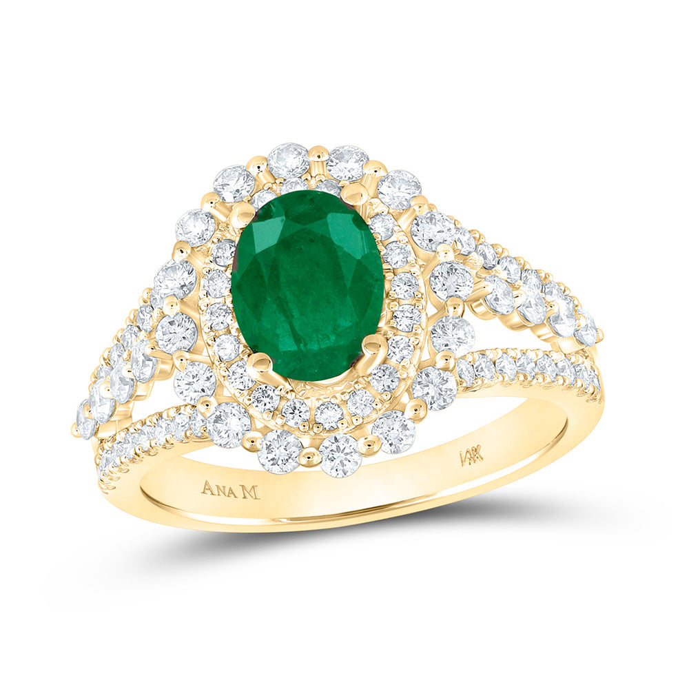 14kt Yellow Gold Womens Oval Emerald Solitaire Diamond Fashion Ring 1-7/8 Cttw