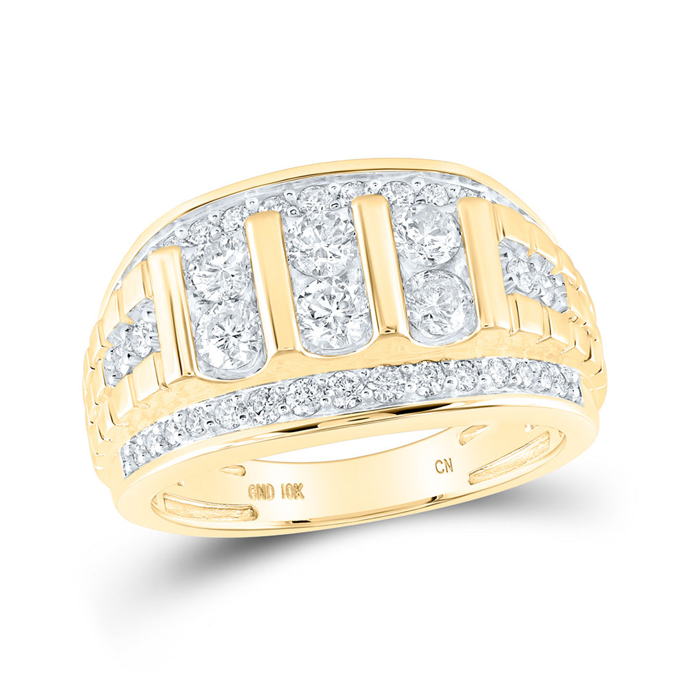 10kt Yellow Gold Mens Round Diamond Band Ring 1-1/2 Cttw