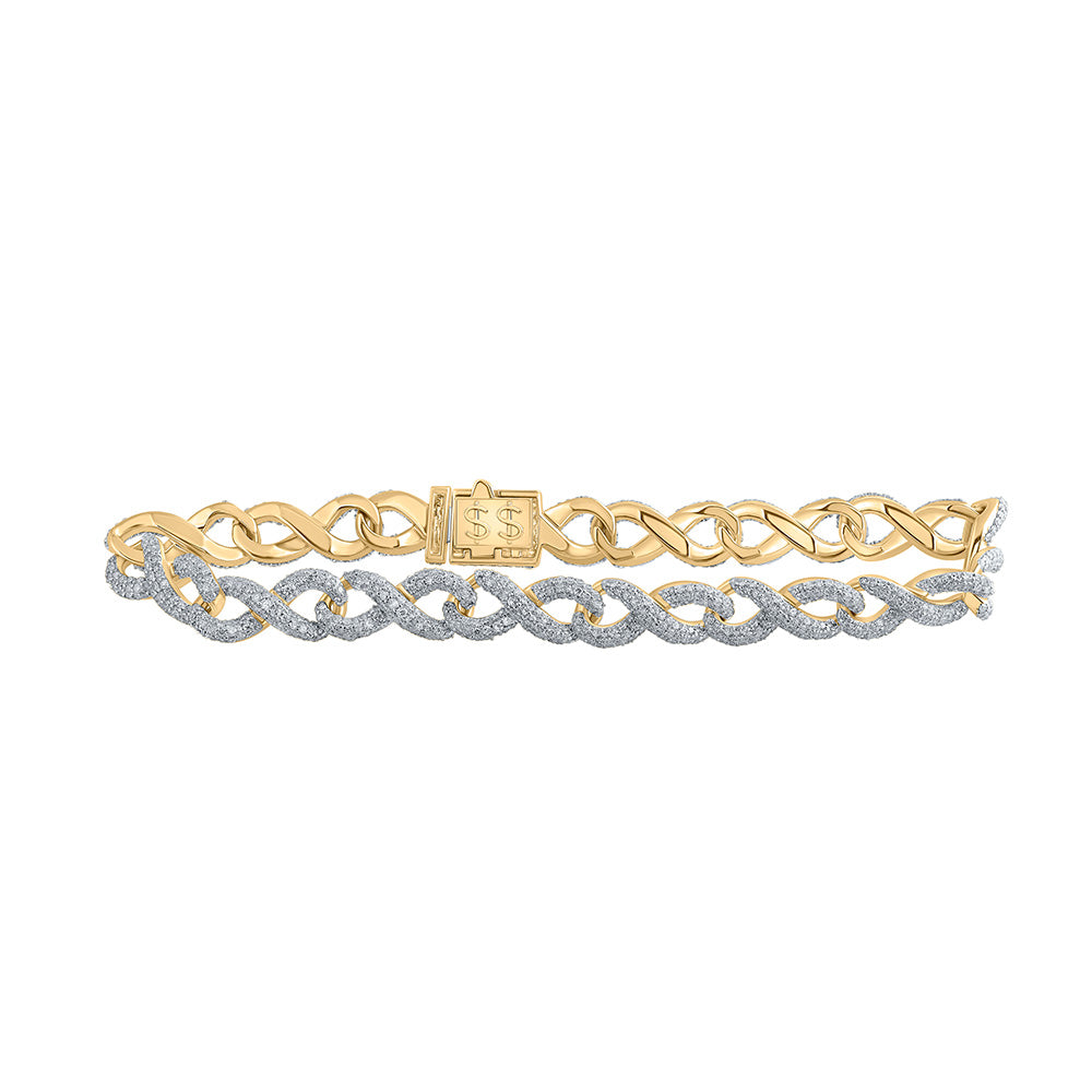 10kt Yellow Gold Mens Round Diamond Infinity Link Bracelet 6-1/3 Cttw