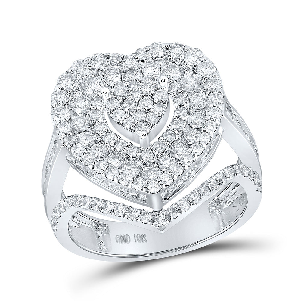 10kt White Gold Womens Round Diamond Heart Ring 2-1/3 Cttw