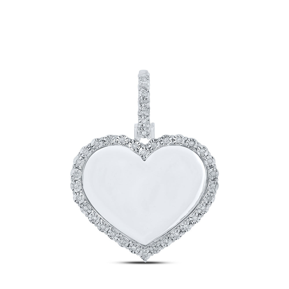 10kt White Gold Mens Round Diamond Heart Memory Charm Pendant 1/10 Cttw