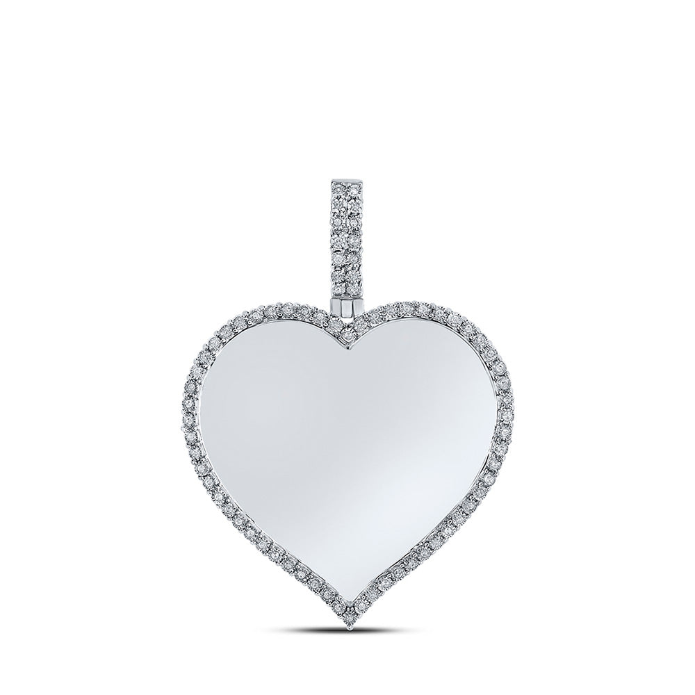 10kt White Gold Mens Round Diamond Heart Charm Pendant 1/5 Cttw