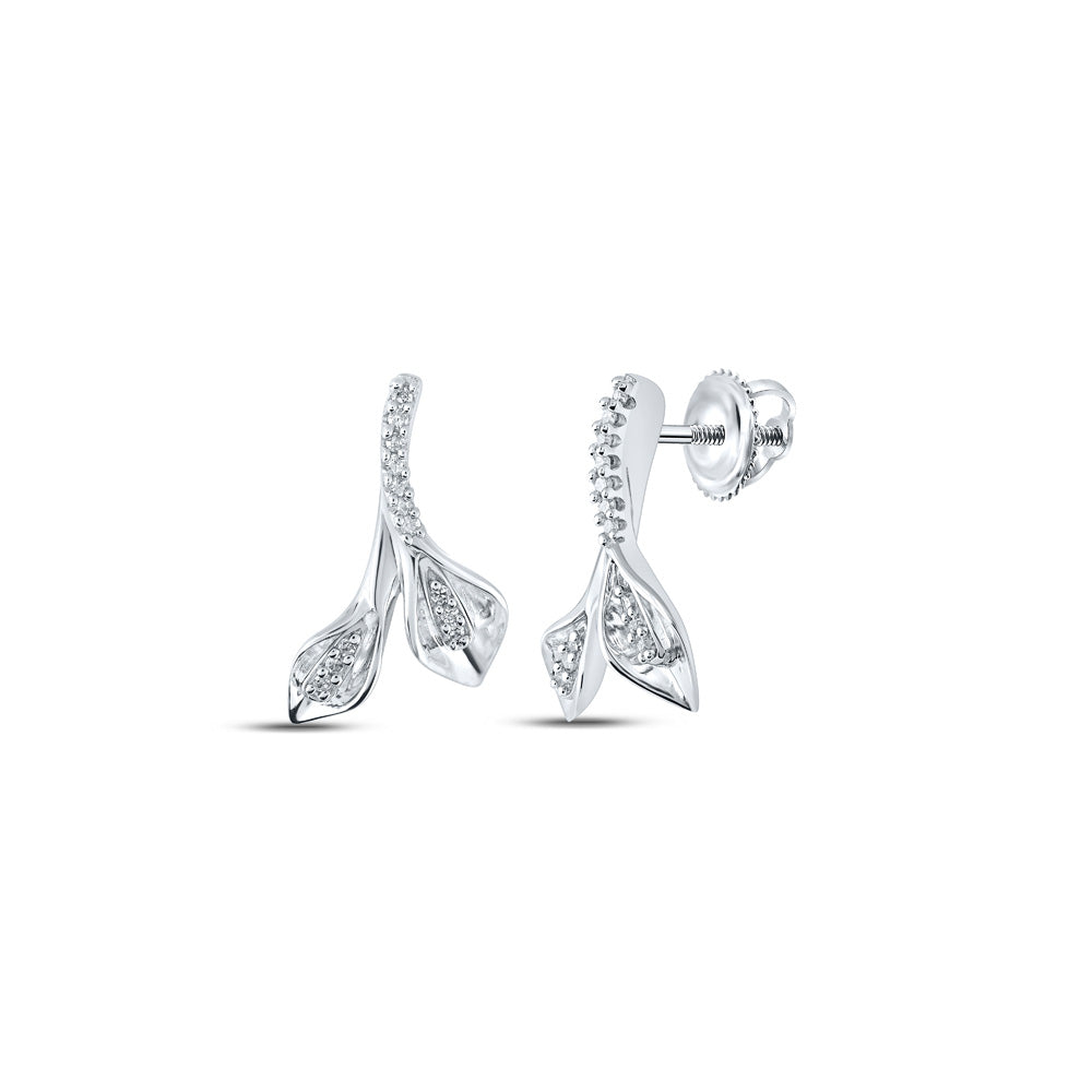 10kt White Gold Womens Round Diamond Fashion Earrings 1/10 Cttw