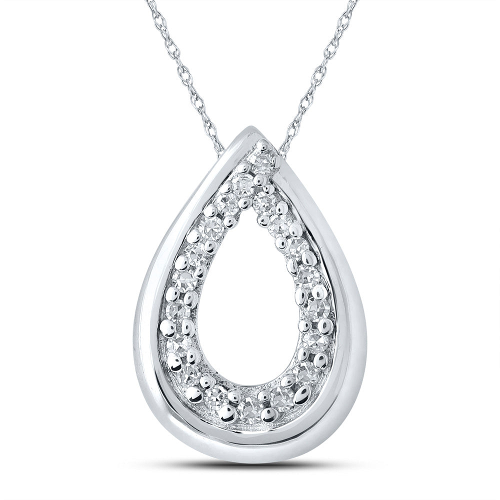 10kt White Gold Womens Round Diamond Teardrop Pendant 1/10 Cttw