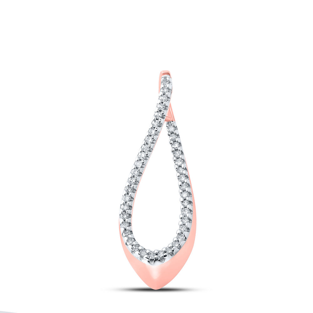 10kt Rose Gold Womens Round Diamond Teardrop Pendant 1/8 Cttw