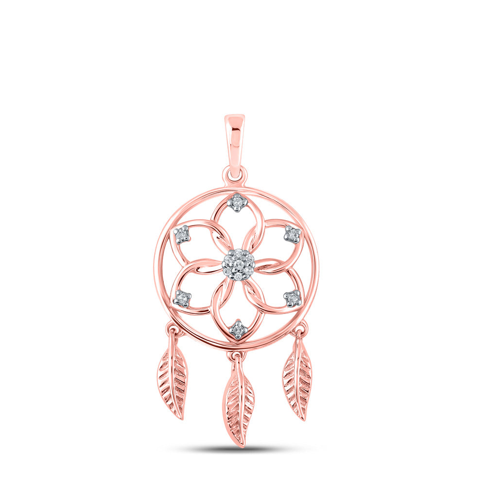 10kt Rose Gold Womens Round Diamond Dream Catcher Circle Pendant 1/20 Cttw