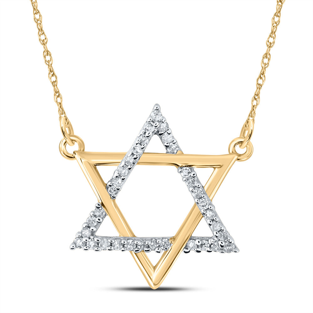 10kt Yellow Gold Womens Round Diamond Magen David Star Necklace 1/12 Cttw